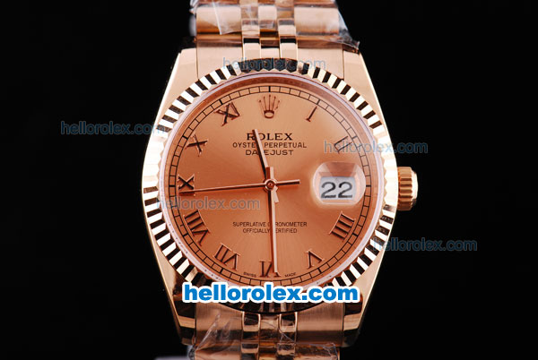 Rolex Datejust Oyster Perpetual Automatic Full Rose Gold with Khaki Dial and Roman Marking-Small Calendar - Click Image to Close